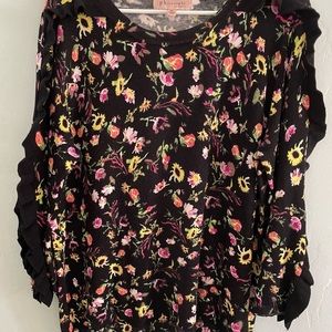Philosophy black & floral pullover, double ruffle detail LIKE NEW